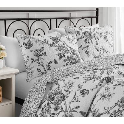 CEDAR COURT Chantilly Toile Floral All-Season Reversible Cotton Quilt Set