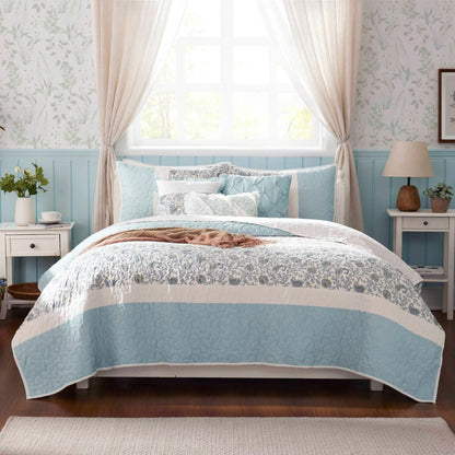 Madison Park Vanessa 6 Piece Cotton Percale Quilt Set with Throw Pillows