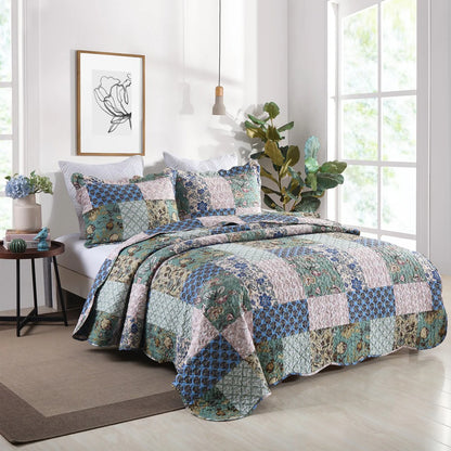 MarCielo 3 Piece Printed Quilt Set Lightweight Bedspread Set B026