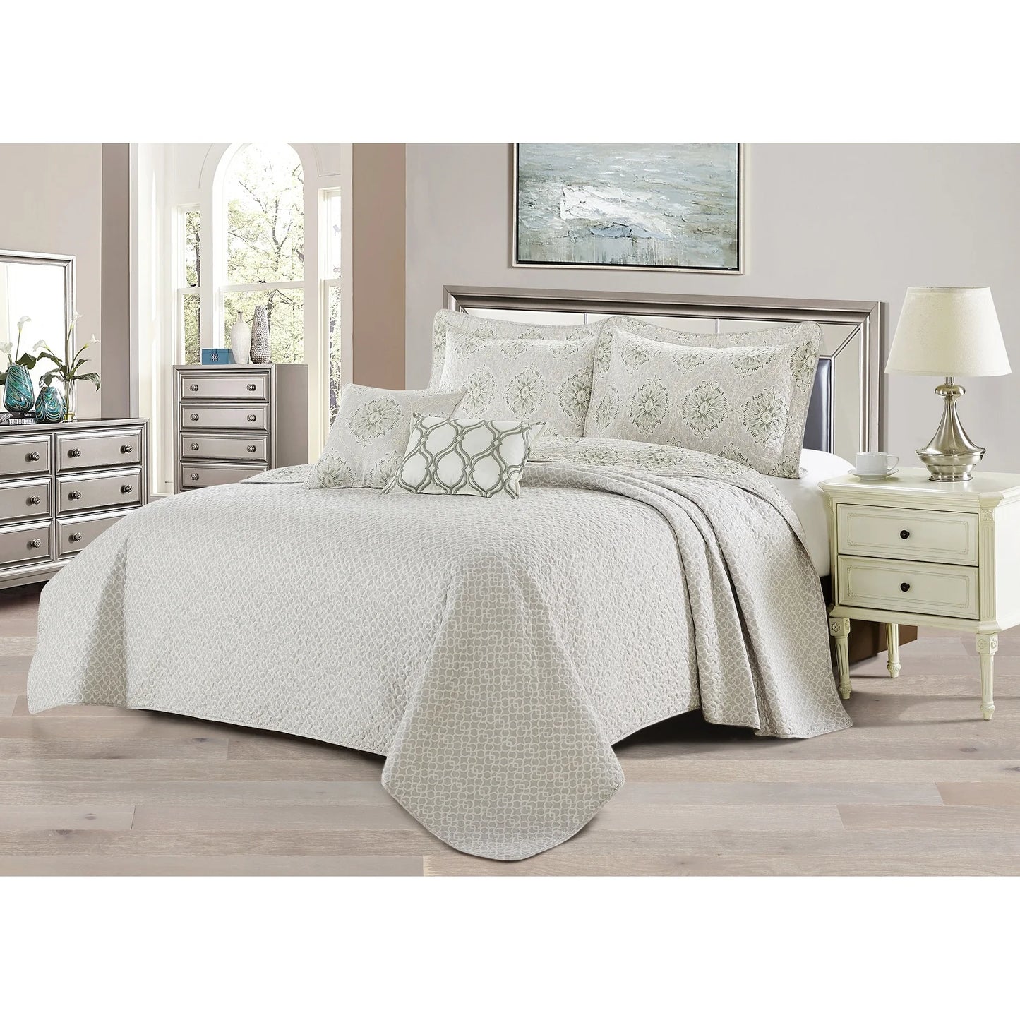Serenta Bloom Medallion 5 Piece Reversible Quilt Bedspread Set