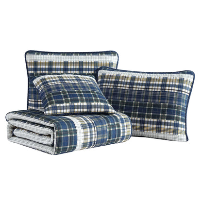 Nautica Marina Cove Blue Cotton Reversible Quilt Bonus Set