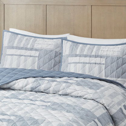Madison Park Arden 3 Piece Jacquard Patchwork Quilt Set