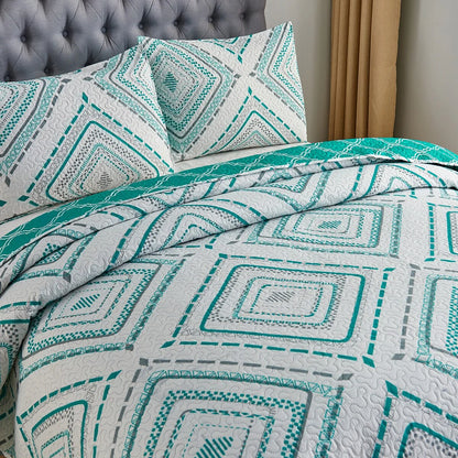 Boho Stripe Quilt Reversible 3 Piece Bohemian Design Bedding Set