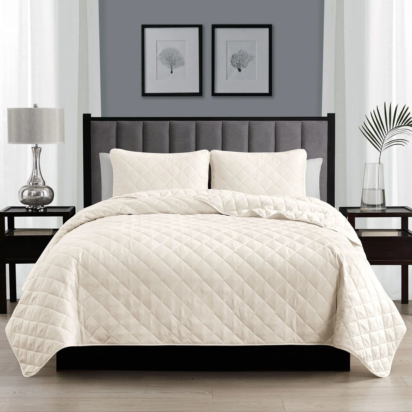 Modern Ultra Soft Microfiber Traditional Diamond Quilting Coverlet Quilt Set