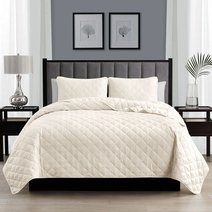 Modern Ultra Soft Microfiber Traditional Diamond Quilting Coverlet Quilt Set