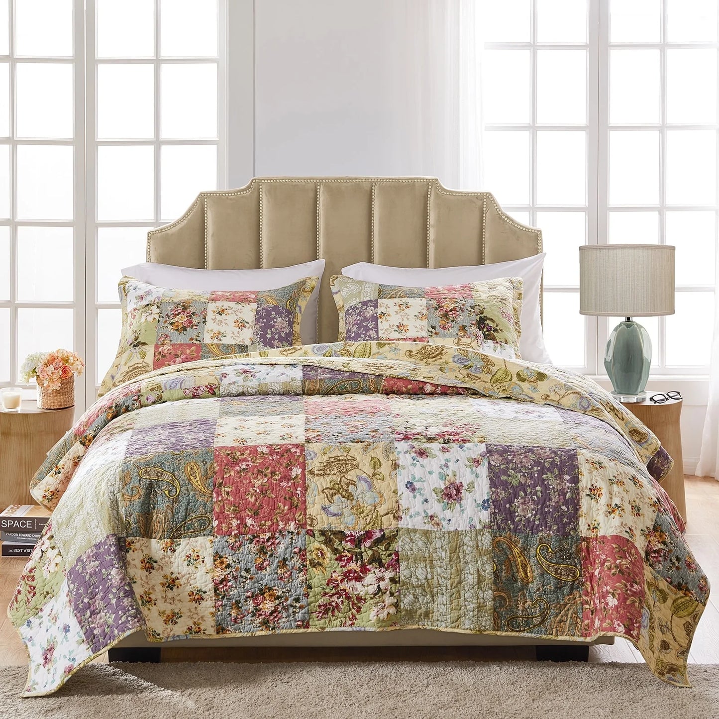 Greenland Home Fashions Blooming Prairie 100% Cotton Authentic Patchwork Quilt Set