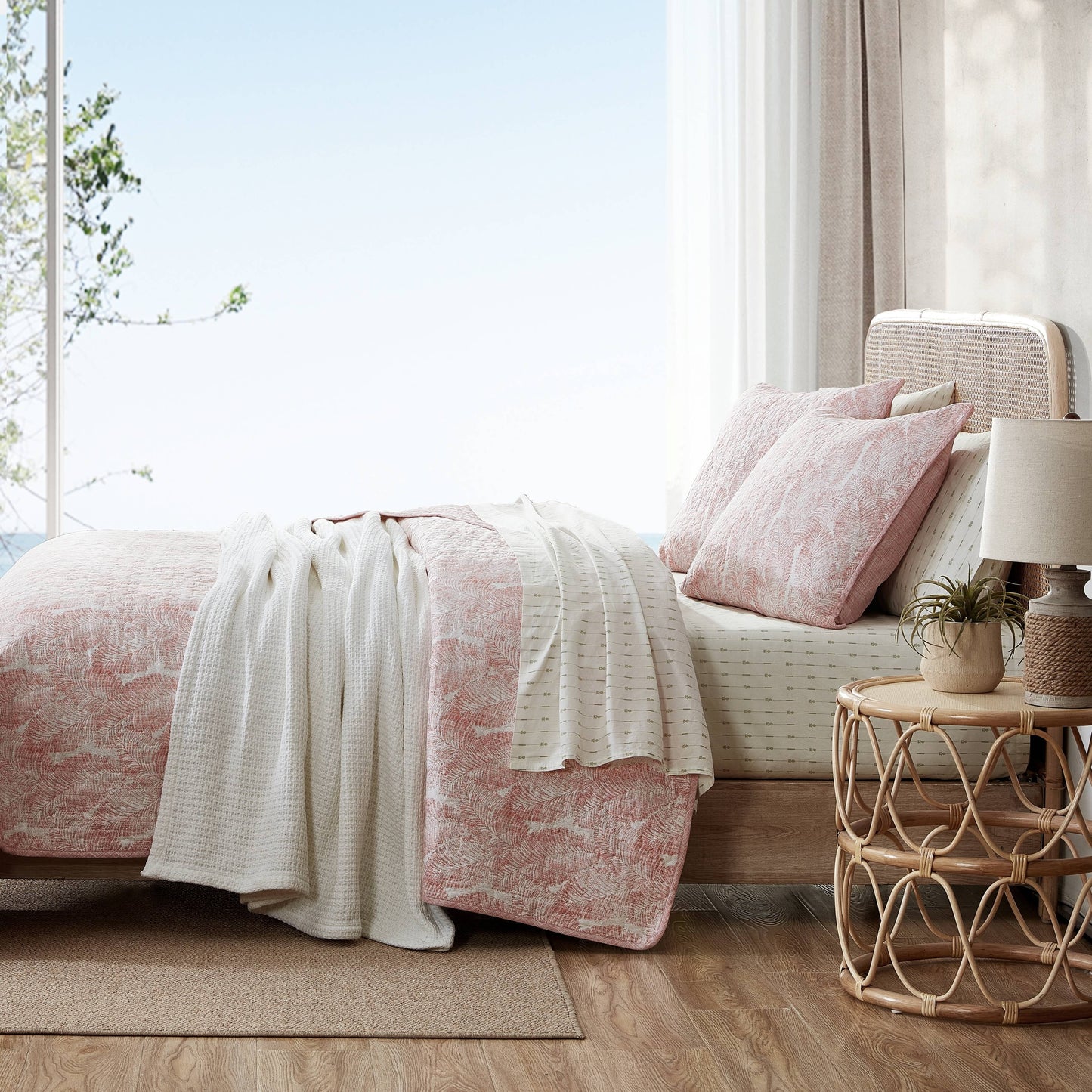 Tommy Bahama Distressed Water Leaves Cotton Reversible Quilt Set