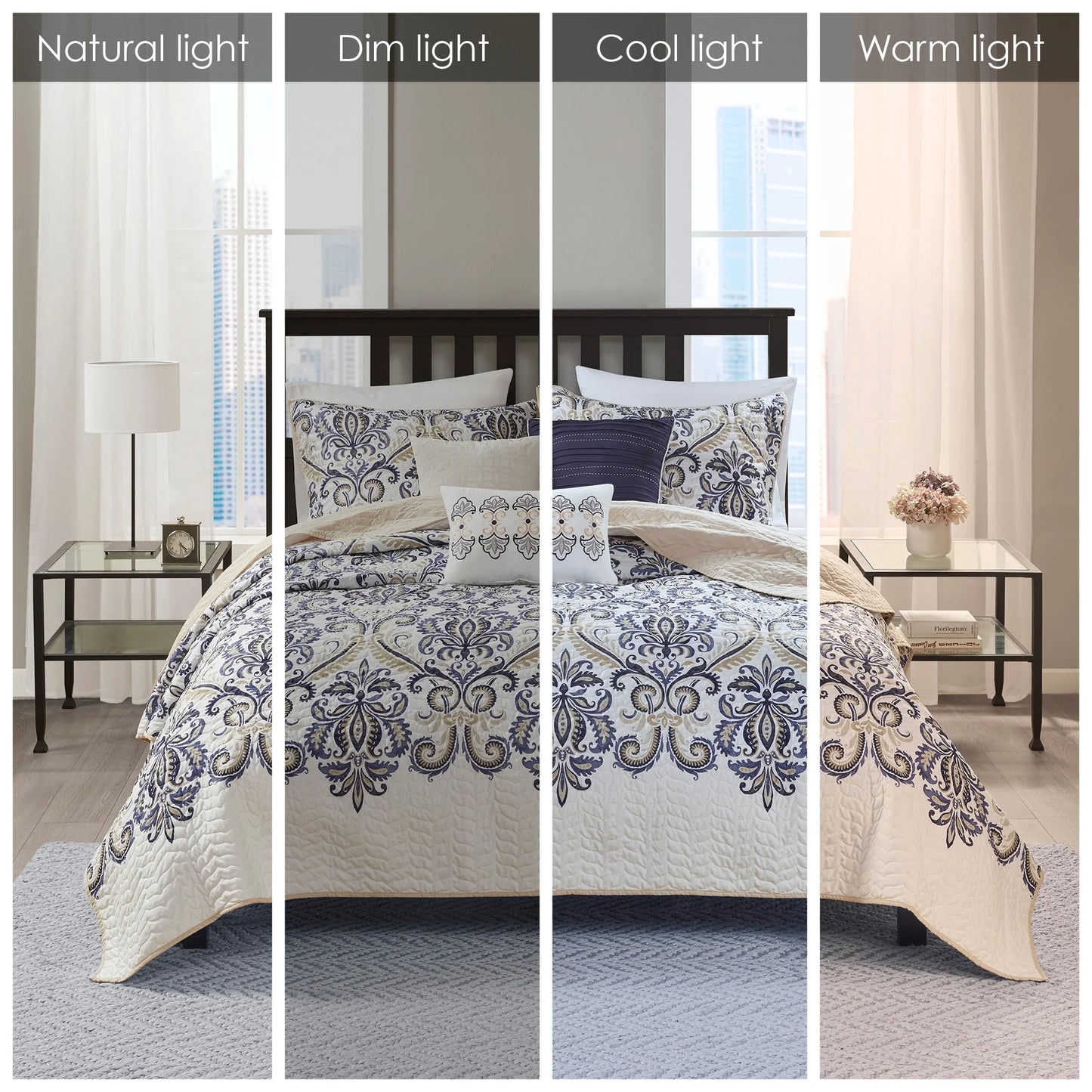 Madison Park Cardiff 6 Piece Reversible Quilt Set with Throw Pillows