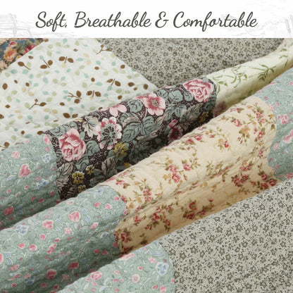 Country Cottage Floral Chic Scalloped Patchwork Cotton 3-Piece Quilt Bedding Set