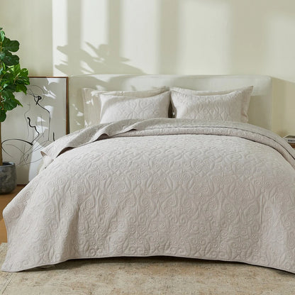 Patina Vie Maison 100% Cotton Stitched 3 Piece Quilt and Sham Set