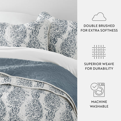 Becky Cameron All Season 3 Piece Distressed Damask Reversible Quilt Set with Shams