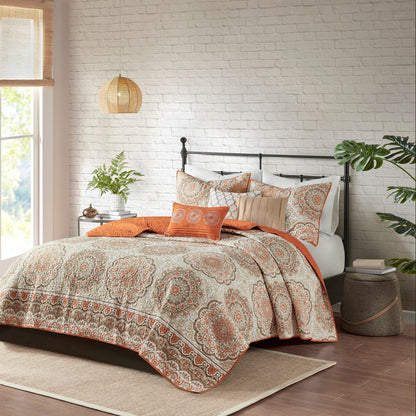 Madison Park Curtner 6 Piece Reversible Quilt Set with Throw Pillows