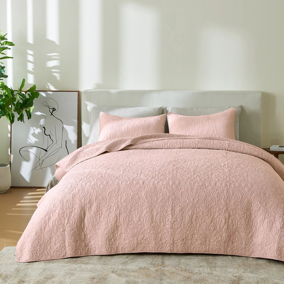 Patina Vie Maison 100% Cotton Stitched 3 Piece Quilt and Sham Set