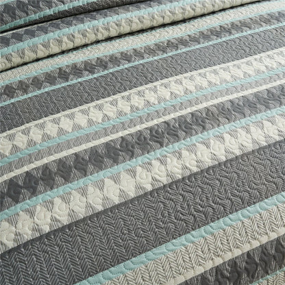 Boho Stripe Quilt Reversible 3 Piece Bohemian Design Bedding Set