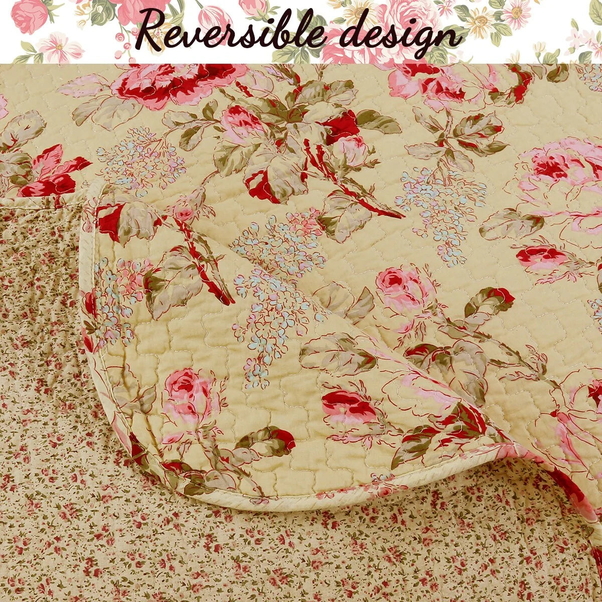 Porch & Den Gladiola Pink Rose Cottage Cotton Quilt Bedding Set