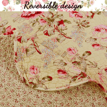 Porch & Den Gladiola Pink Rose Cottage Cotton Quilt Bedding Set