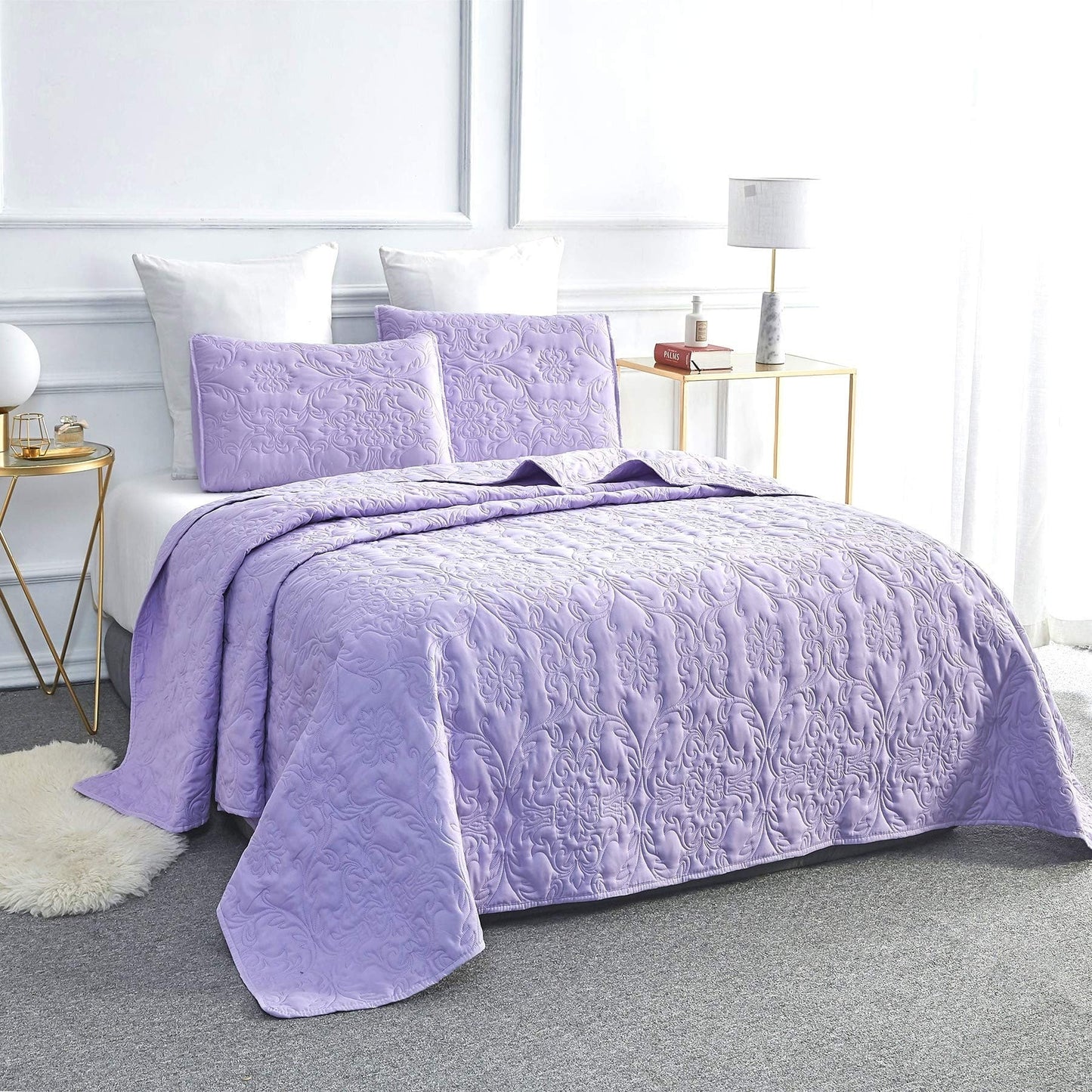 Sophia & William 2/3 Pieces Quilt Set, Reversible Microfiber Bedding Bedspread Coverlet Set