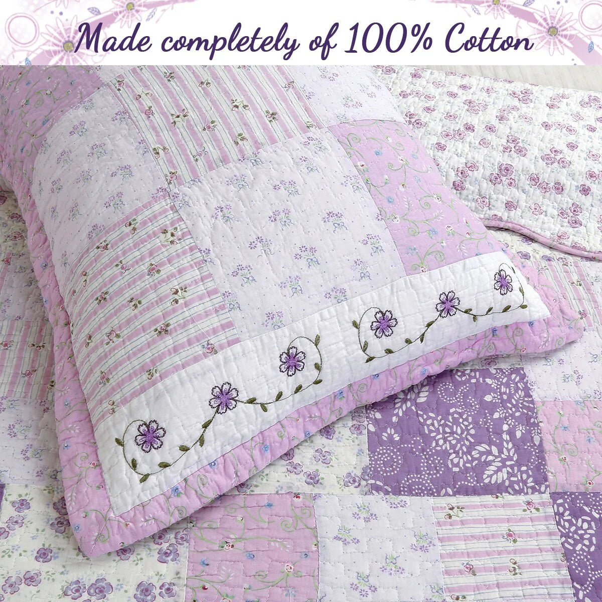The Purple Floral Barn Quay Road Lilac Patchwork Cotton Reversible Quilt Bedding Set