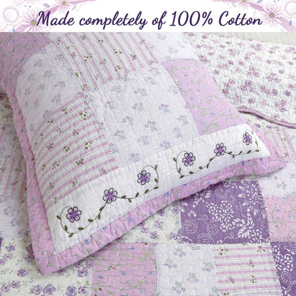 The Purple Floral Barn Quay Road Lilac Patchwork Cotton Reversible Quilt Bedding Set