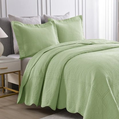 MarCielo 3 Piece Embroidered 100% Cotton Oversized Quilt Bedspread Set TG