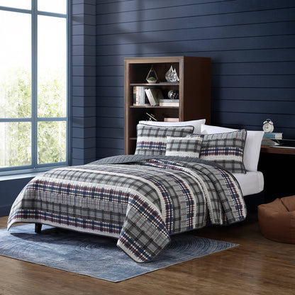 Nautica Marina Cove Grey Cotton Reversible Quilt Bonus Set