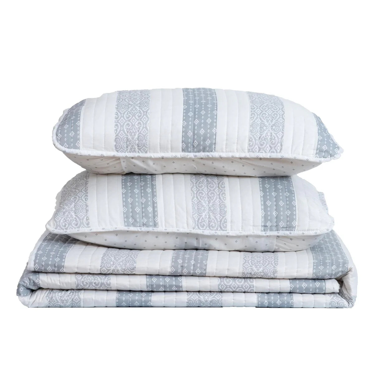 Premium Patterned Stripe Design Microfiber Quilt Set With Shams