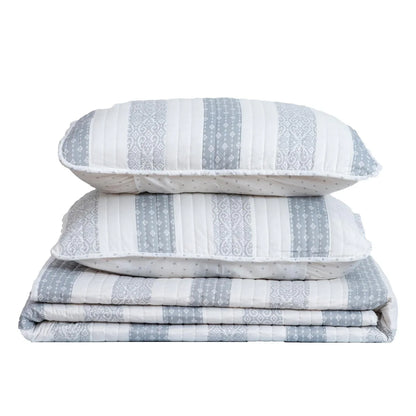 Premium Patterned Stripe Design Microfiber Quilt Set With Shams