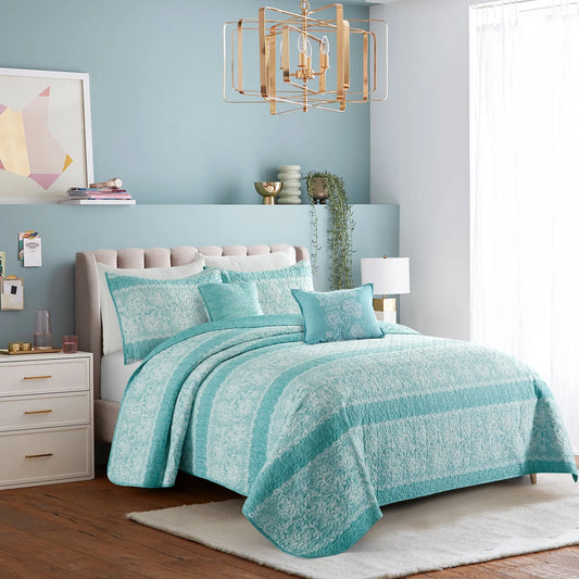 Serenta Emma 5 Piece Printed Quilt Bedspread Coverlet Set