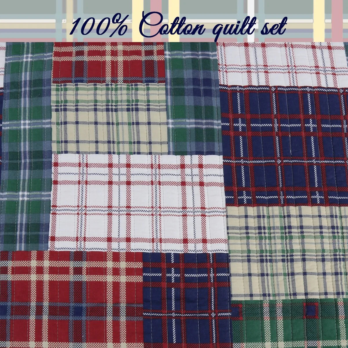 Cozy Line Nate Patchwork Reversible Cotton Quilt Bedding Set - Navy/Red/Green/White