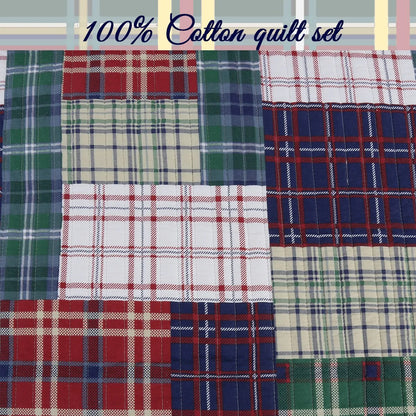Cozy Line Nate Patchwork Reversible Cotton Quilt Bedding Set - Navy/Red/Green/White