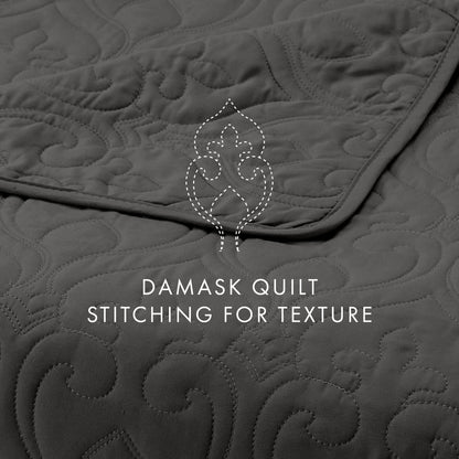 Soft Essentials Premium Ultra Soft Damask Pattern Quilted Coverlet Set