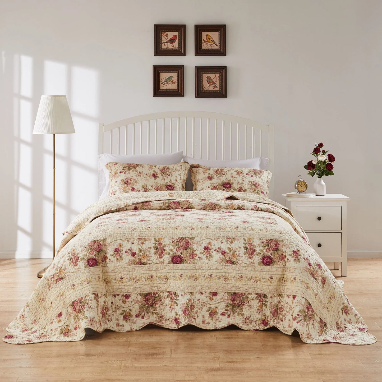Greenland Home Fashions Antique Rose 100% Cotton Pieced Frame Reversible Bedspread Set
