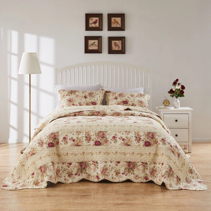 Greenland Home Fashions Antique Rose 100% Cotton Pieced Frame Reversible Bedspread Set
