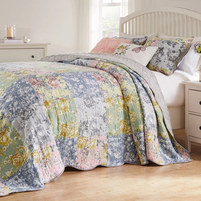 Greenland Home Fashions Emma Patchwork Floral Print Cotton Quilt Set