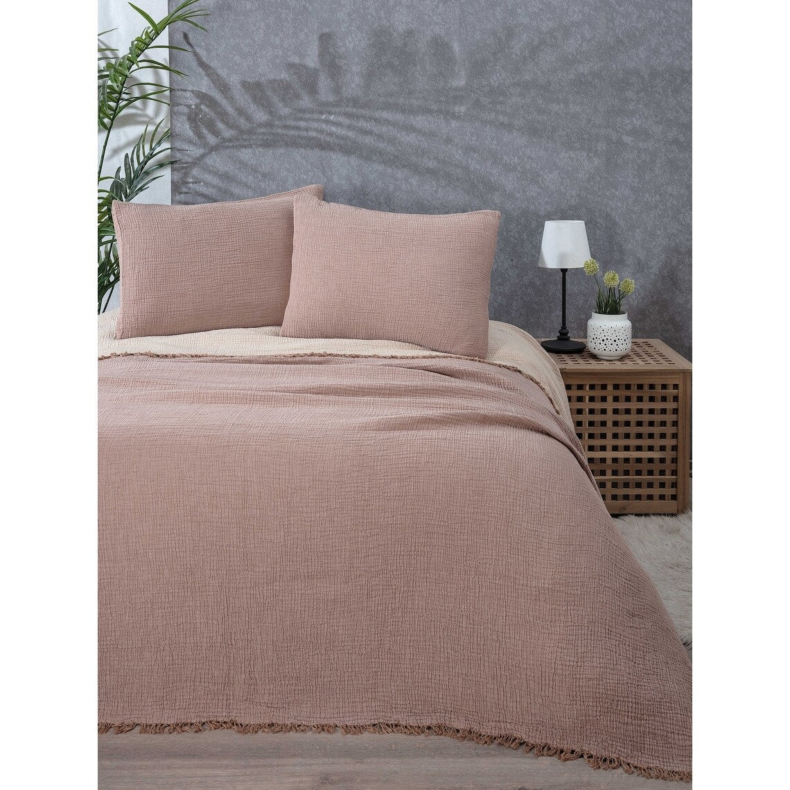 Muslin Blanket 4 Layers, Soft Bedspread, Turkish Cotton Muslin Bed Cover, Reversible Coverlet