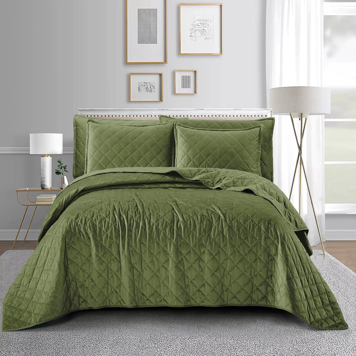 Serenta Velvet Quilts 5 Piece Ultra Soft Floor Touching Bedspread Set