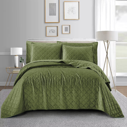 Serenta Velvet Quilts 5 Piece Ultra Soft Floor Touching Bedspread Set