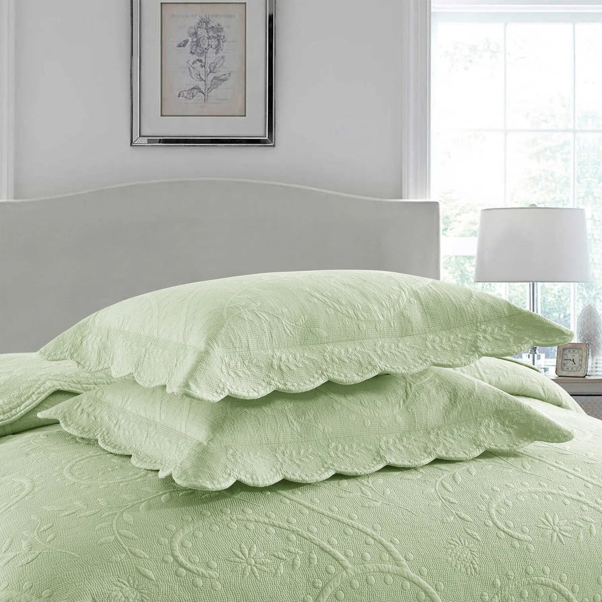MarCielo 3-Piece Elegantly Embroidered 100% Cotton Oversized Quilt Bedspread Set TX