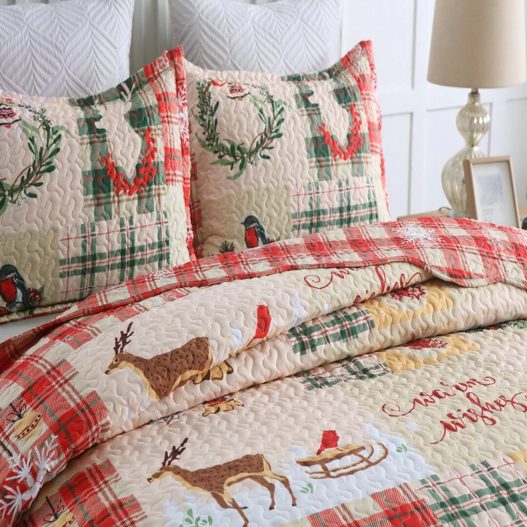 MarCielo Christmas Quilt Set Bedspread Set B021