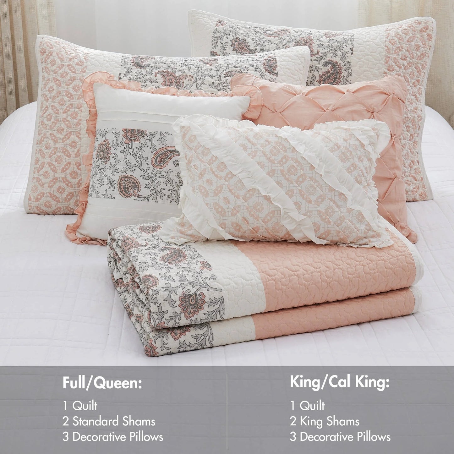 Madison Park Vanessa 6 Piece Cotton Percale Quilt Set with Throw Pillows