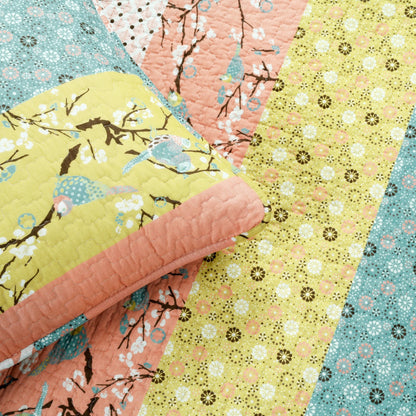 The Curated Nomad La Boheme Floral Cottage 3-piece Striped Quilt Set