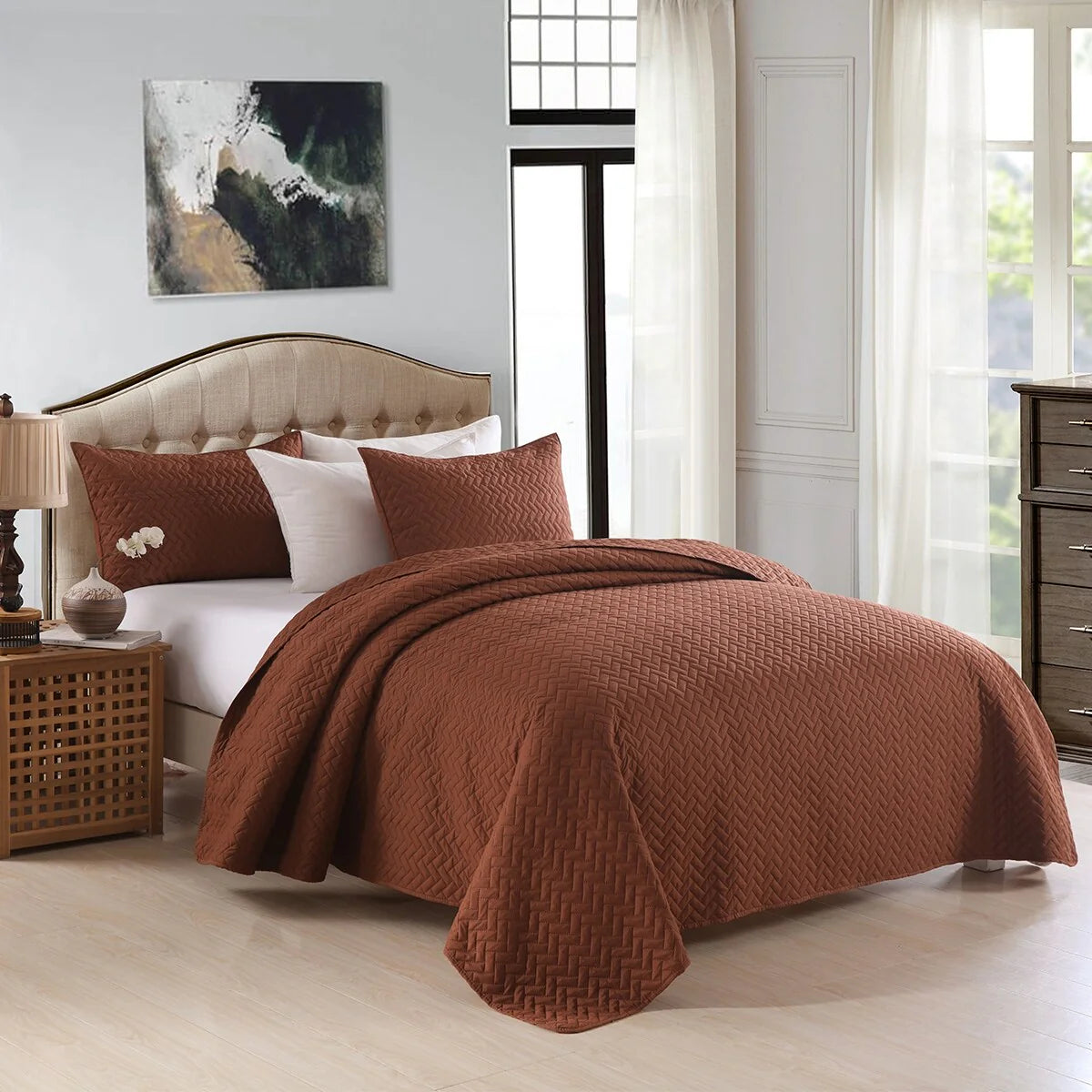 3-piece Fashionable Solid Embossed Quilt Set Bedspread Cover