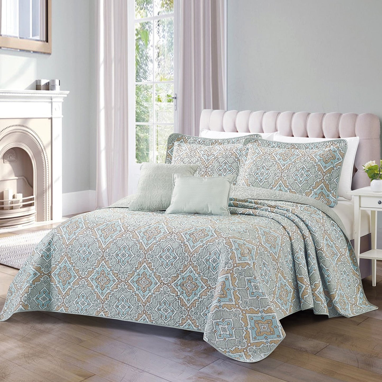Home Soft Things 5 Piece Printed Microfiber Diego Quilts Set