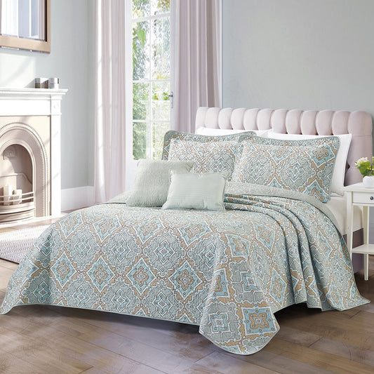 Home Soft Things 5 Piece Printed Microfiber Diego Quilts Set