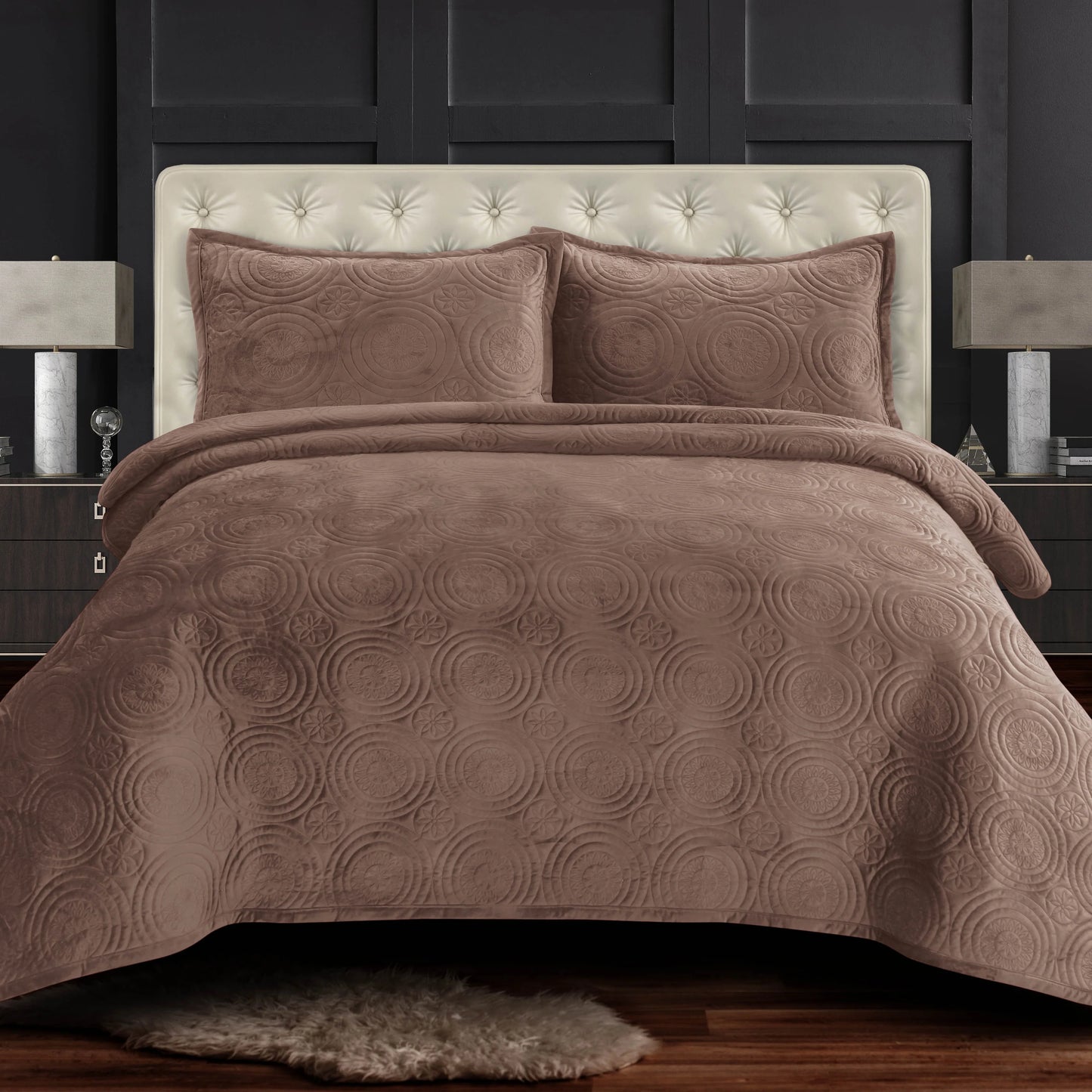 Capri Medallion Velvet Oversized Solid Quilt Set
