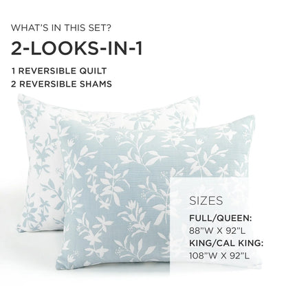 Lush Decor Floral Jacquard Reversible Soft Matelasse Quilt 3-Piece Set