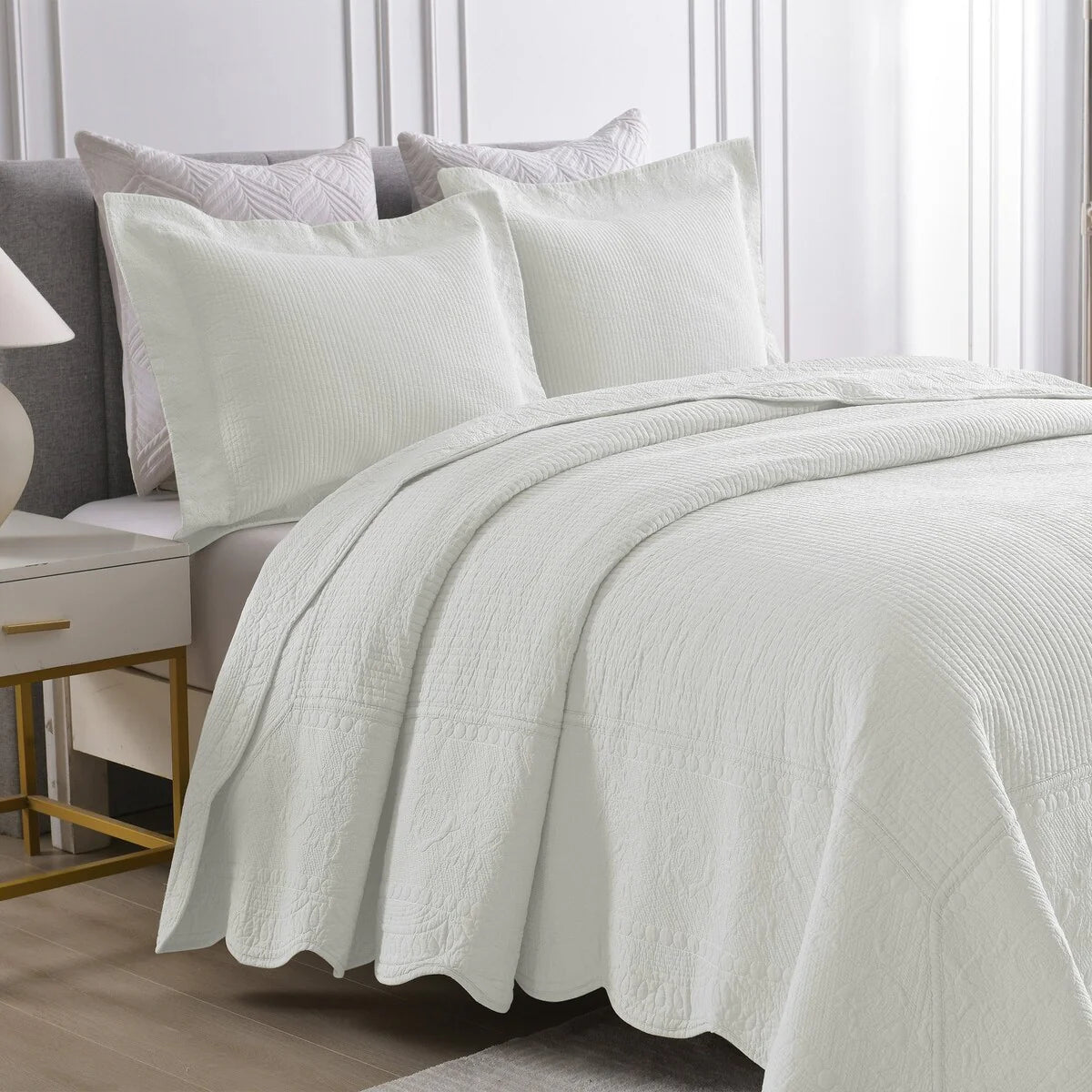 MarCielo 3 Piece Embroidered 100% Cotton Oversized Quilt Bedspread Set TG
