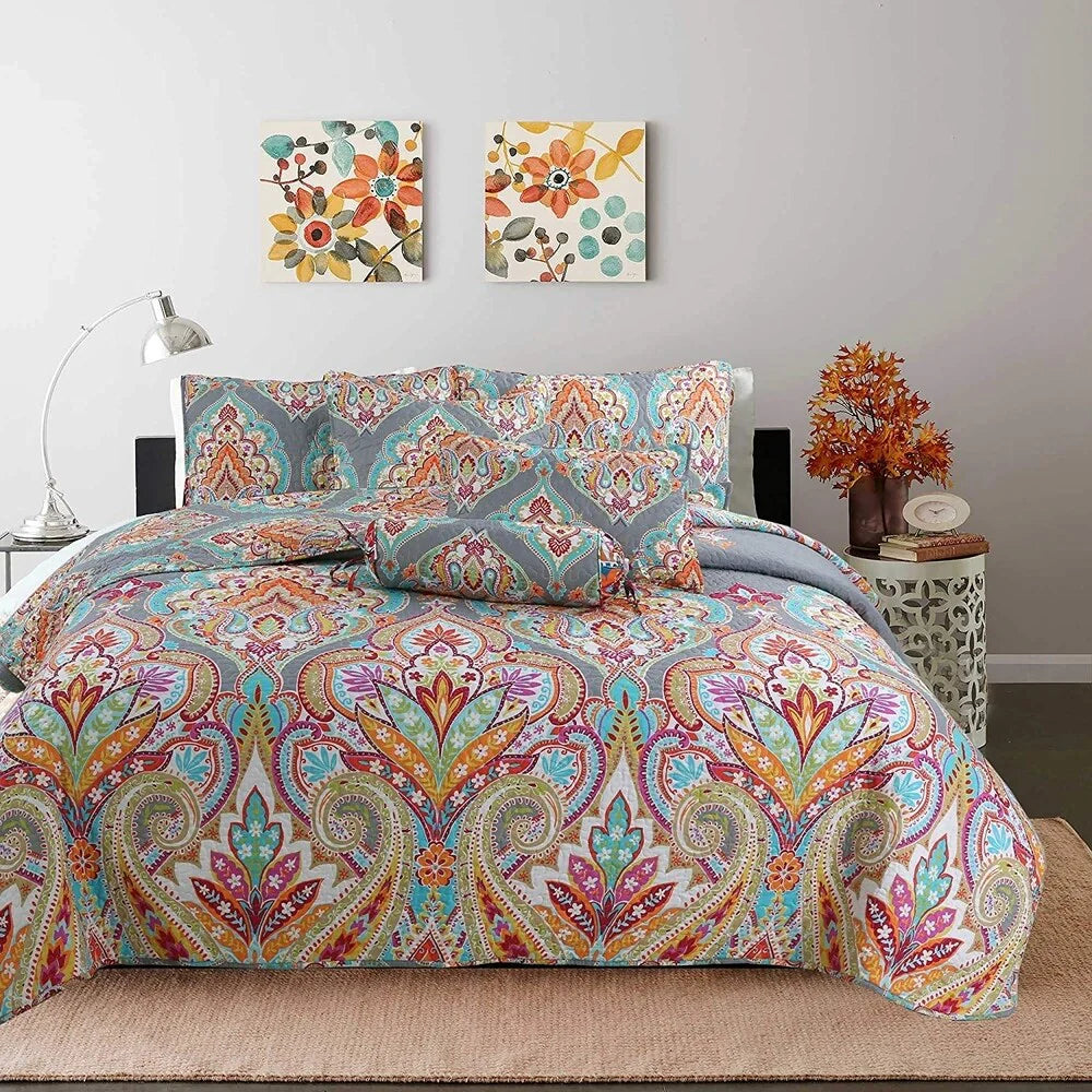 Kaylee Paisley Gray Reversible 3-piece Quilt Bedding Set