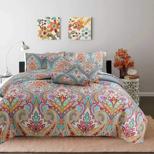 Kaylee Paisley Gray Reversible 3-piece Quilt Bedding Set