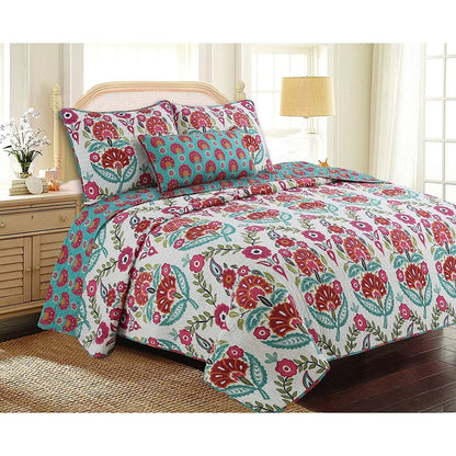 Cozy Line Santa Barbara Floral Print Reversible Cotton Quilt Bedding Set